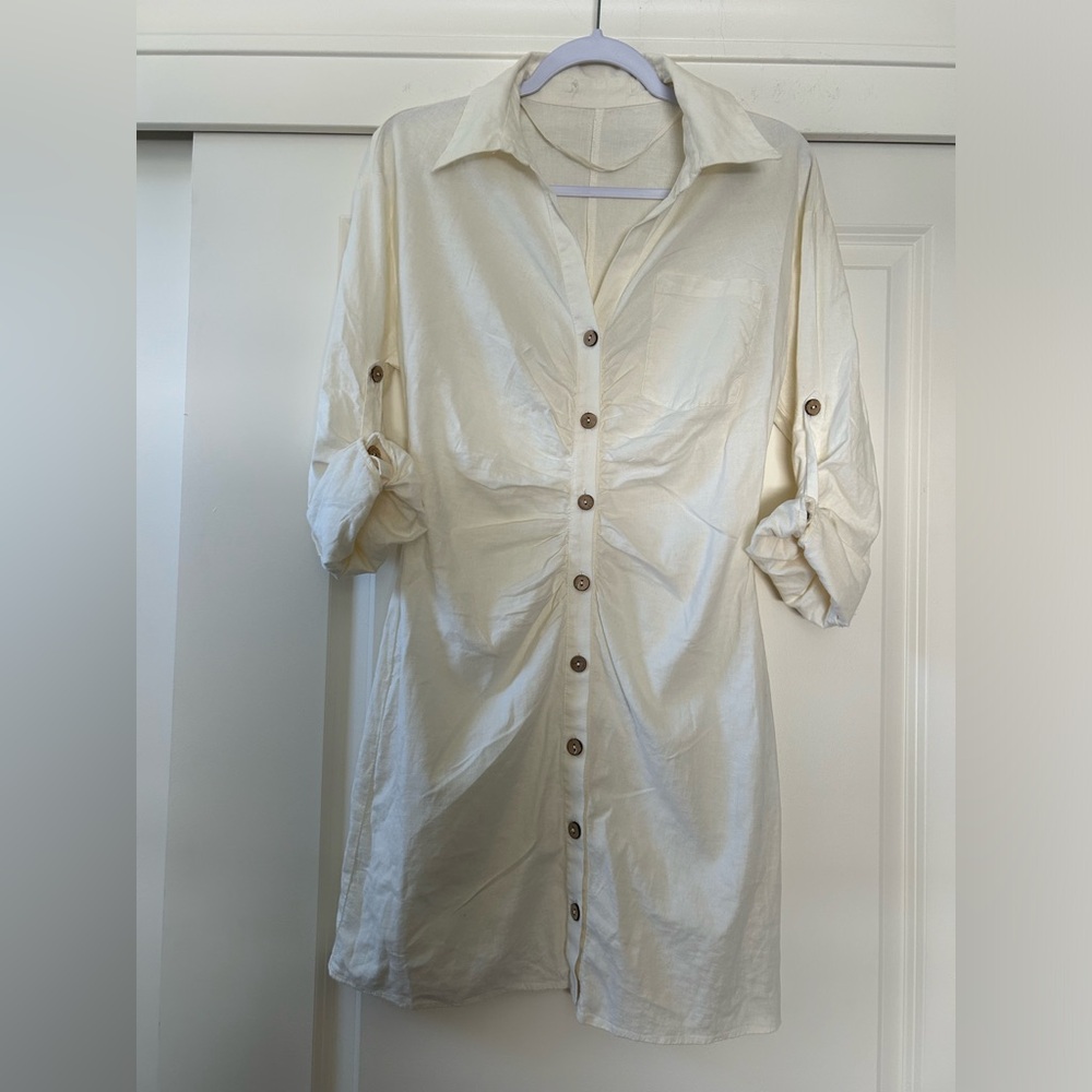 Zara Oyster White Button-Up Shirt Dress Size M - Picture 10 of 12